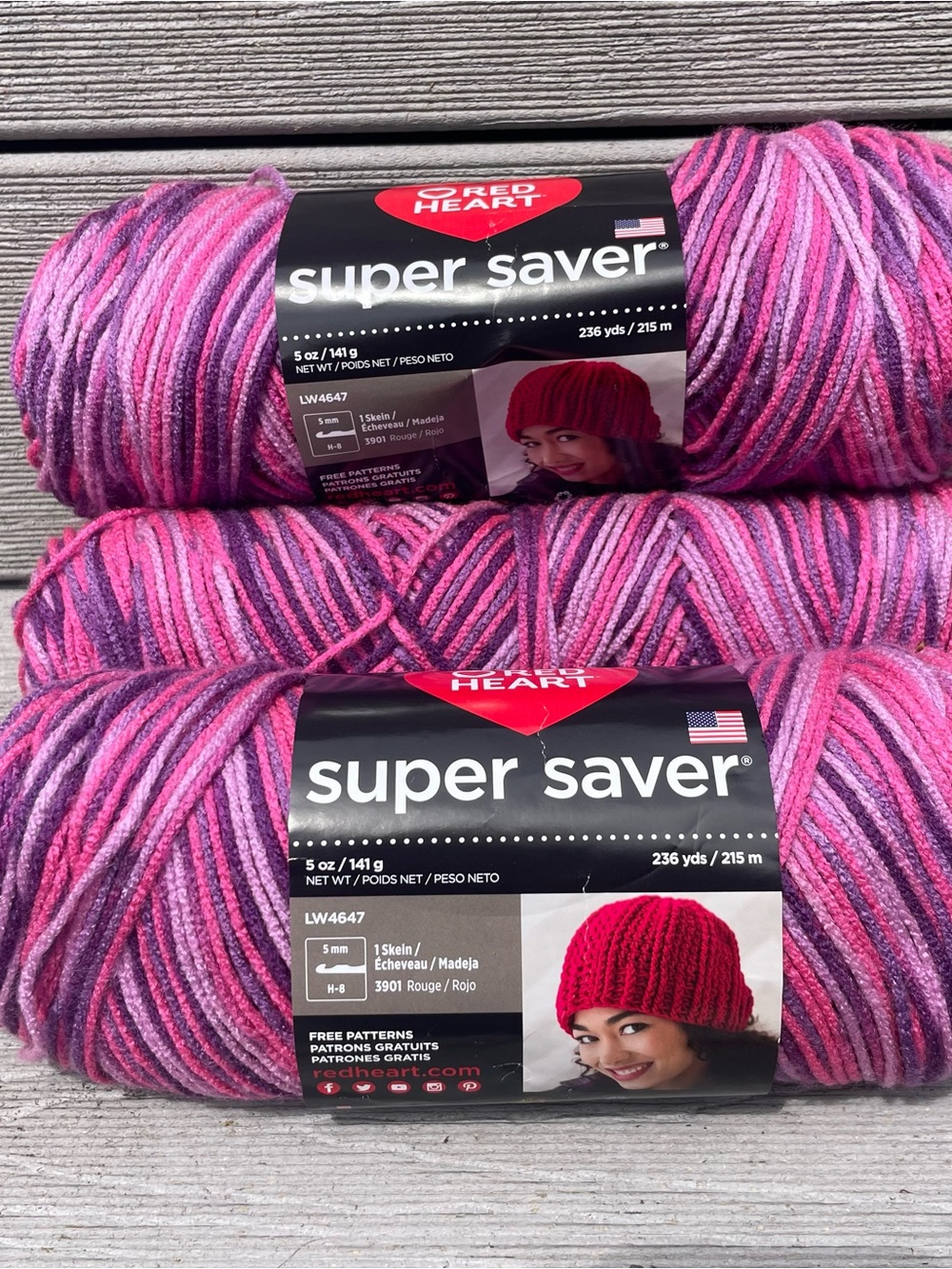 Red Heart Super Saver Yarn Plum Pudding #0940 Lot 560N~ Lot Of 3
